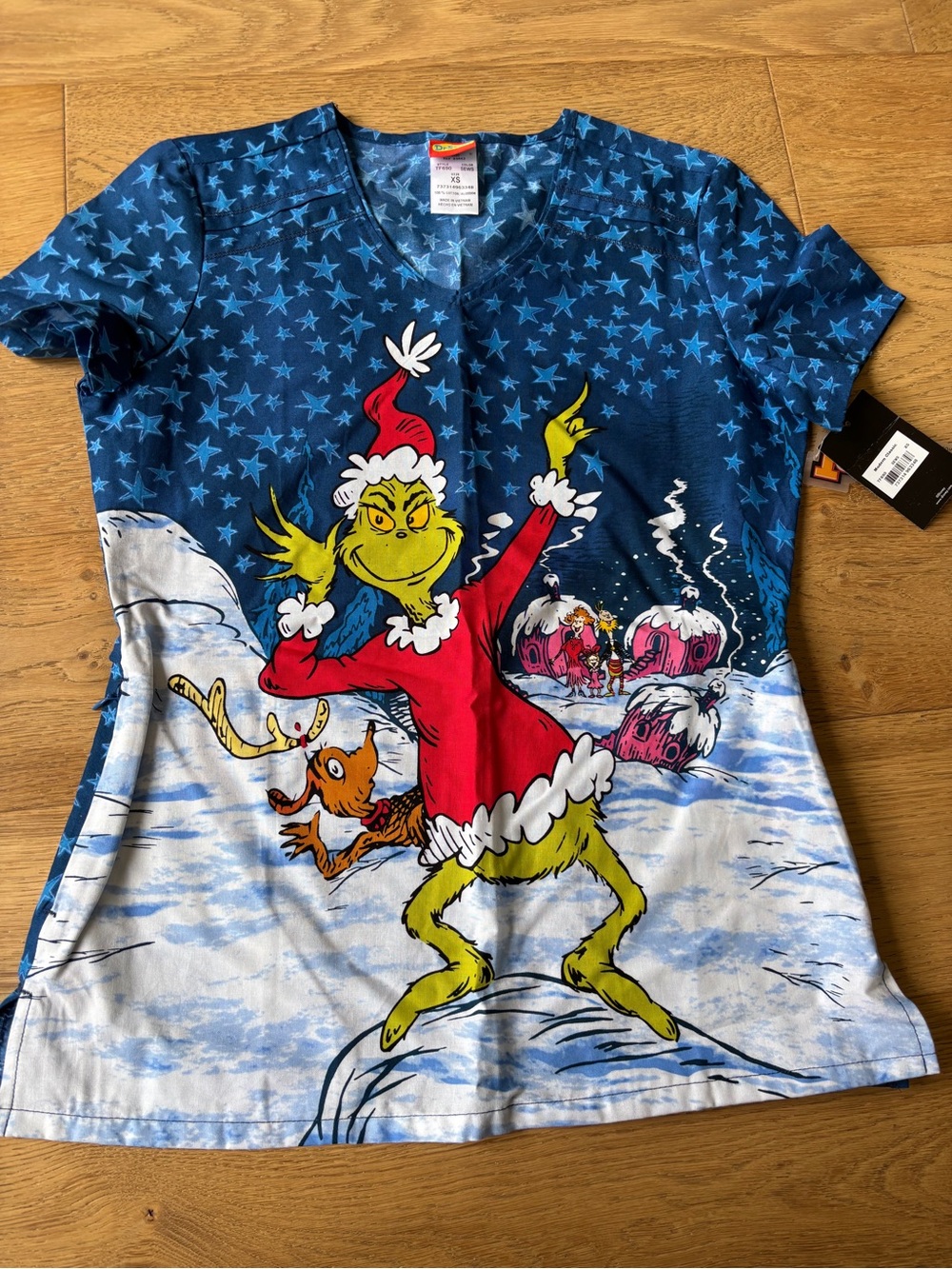 Disney the grinch Christmas holiday scrub top womens XS